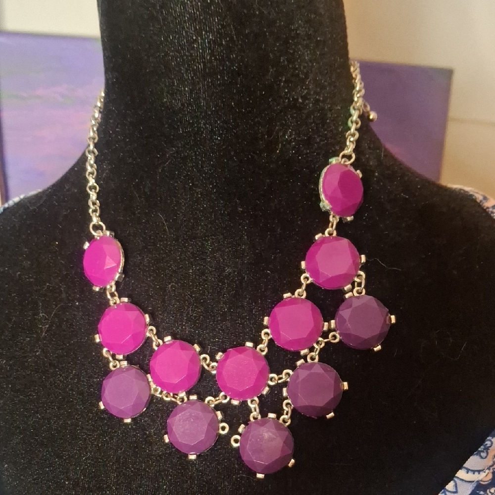 Statement Pink & Purple Faceted Bib Necklace